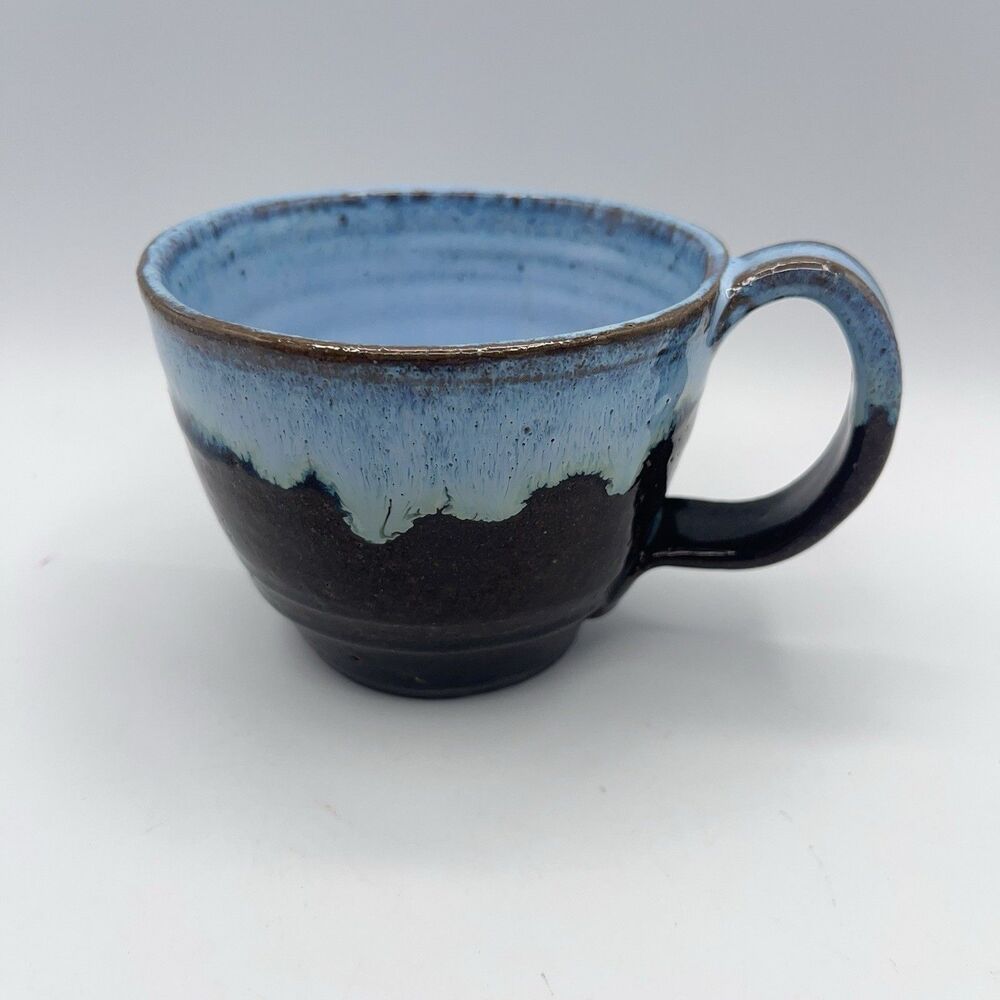 Studio Art Pottery Coffee Mug Tea Cup Hand Thrown Drip Glaze Speckled Blue Black